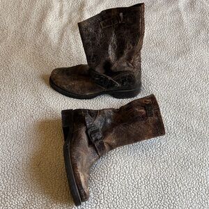 Frye Veronica Brown Distressed Leather Harness Boots